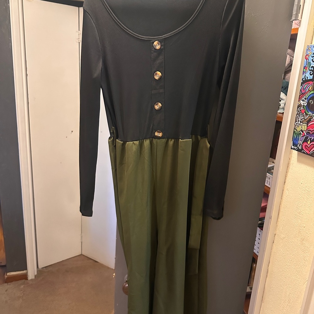Black and Olive Button-Down jumpsuit